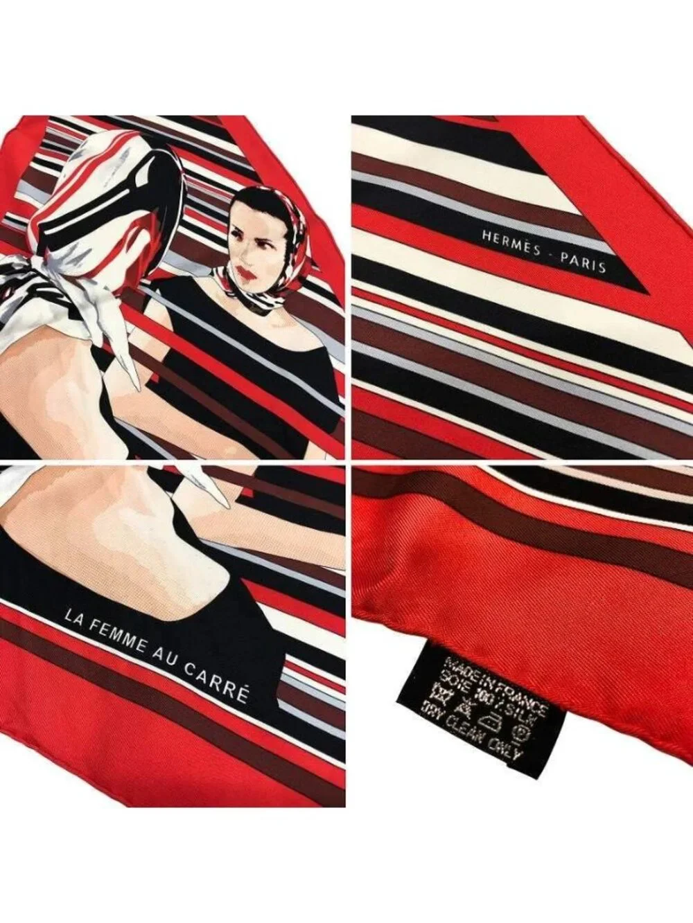 Hermes Pointe la Femme AU Carre Pattern Pointu Triangle Scarf Silk